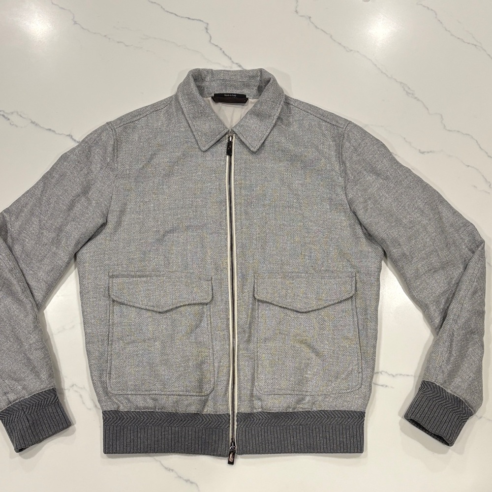 Recent - Zegna Light Gray Zip-Front Bomber Jacket